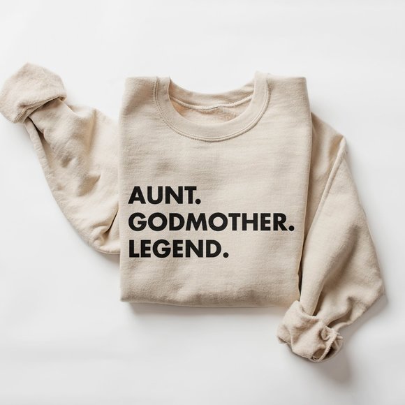 Aurlex Tees Tops - Aunt Godmother Legend - Cute Gift For New Auntie - Unisex Sand Sweatshirt